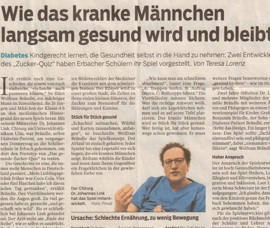 Newspaper clipping from Suedwest Presse with the headline and a photo of Dr. Johannes Link